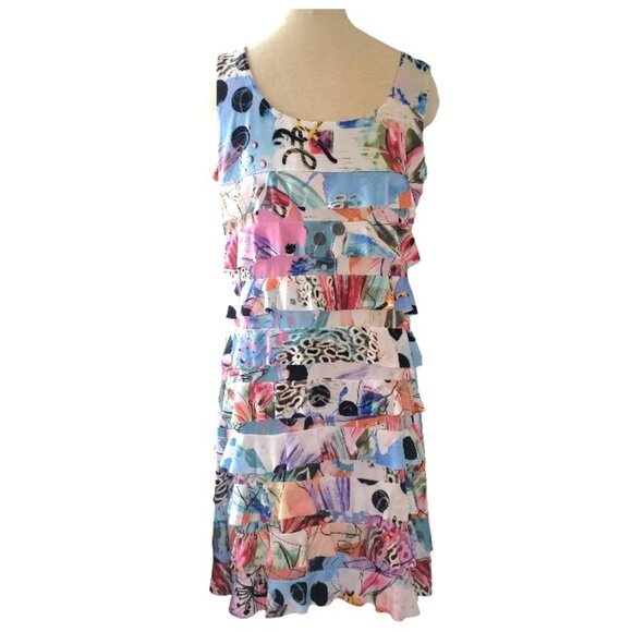 CT1578 Patchington Sleeveless Layered Abstract Midi Dress L - Picture 3 of 5